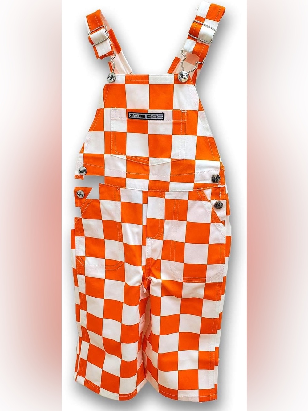 Game Bibs Orange & White Checkerboard Bib Overall Shorts